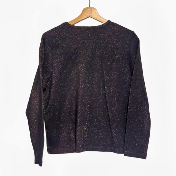 Basic Editions Black & Gold Metallic V-Neck Sweater Size L - Picture 2 of 6